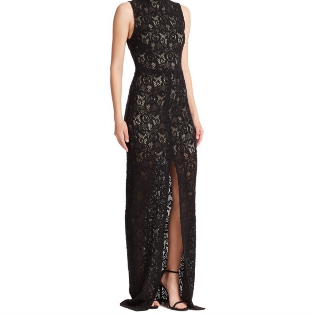 Alice and Olivia Gisela black lace gown